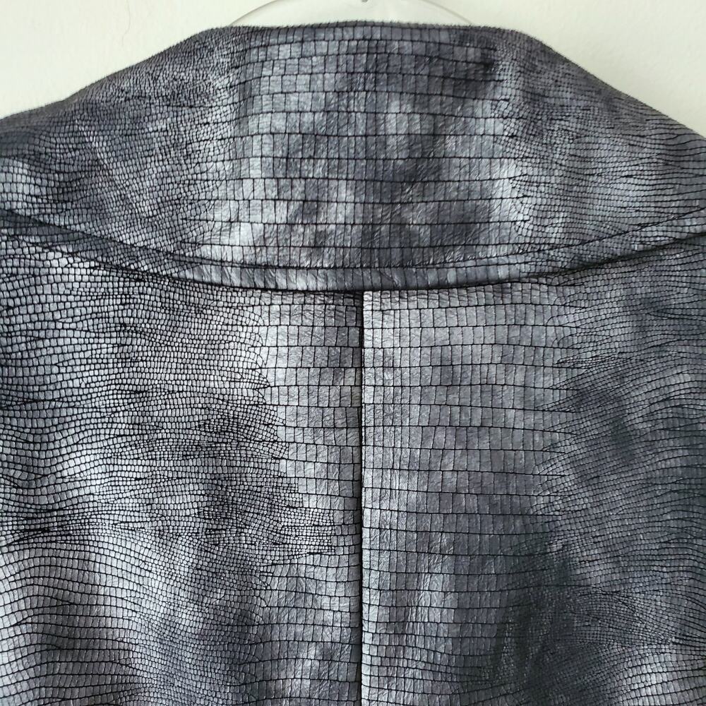 Women Metallic Gray Vegan Moto Jacket L 12 Whimsy Grunge Rocker Modern Indie - Picture 10 of 15